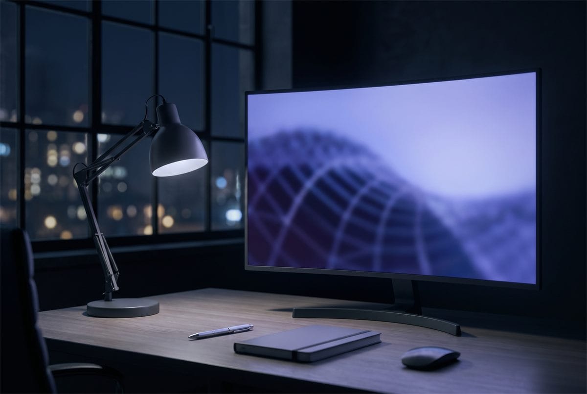 Studio workstation glowing at night