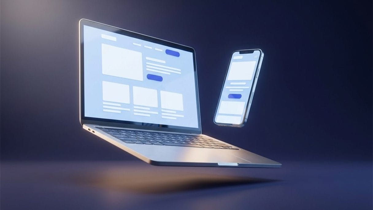 Website design previews on a laptop and a phone