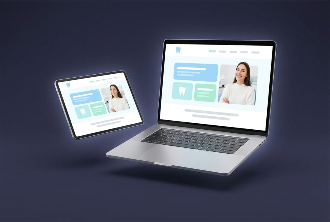 Dental clinic website concept on a laptop and a tablet