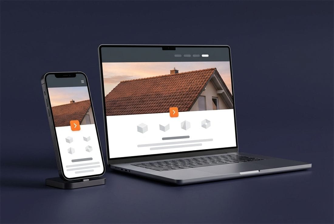 Roofing contractor website concept on a laptop and a phone